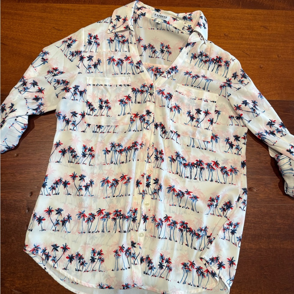 Express Palm Tree Print Portofino Shirt